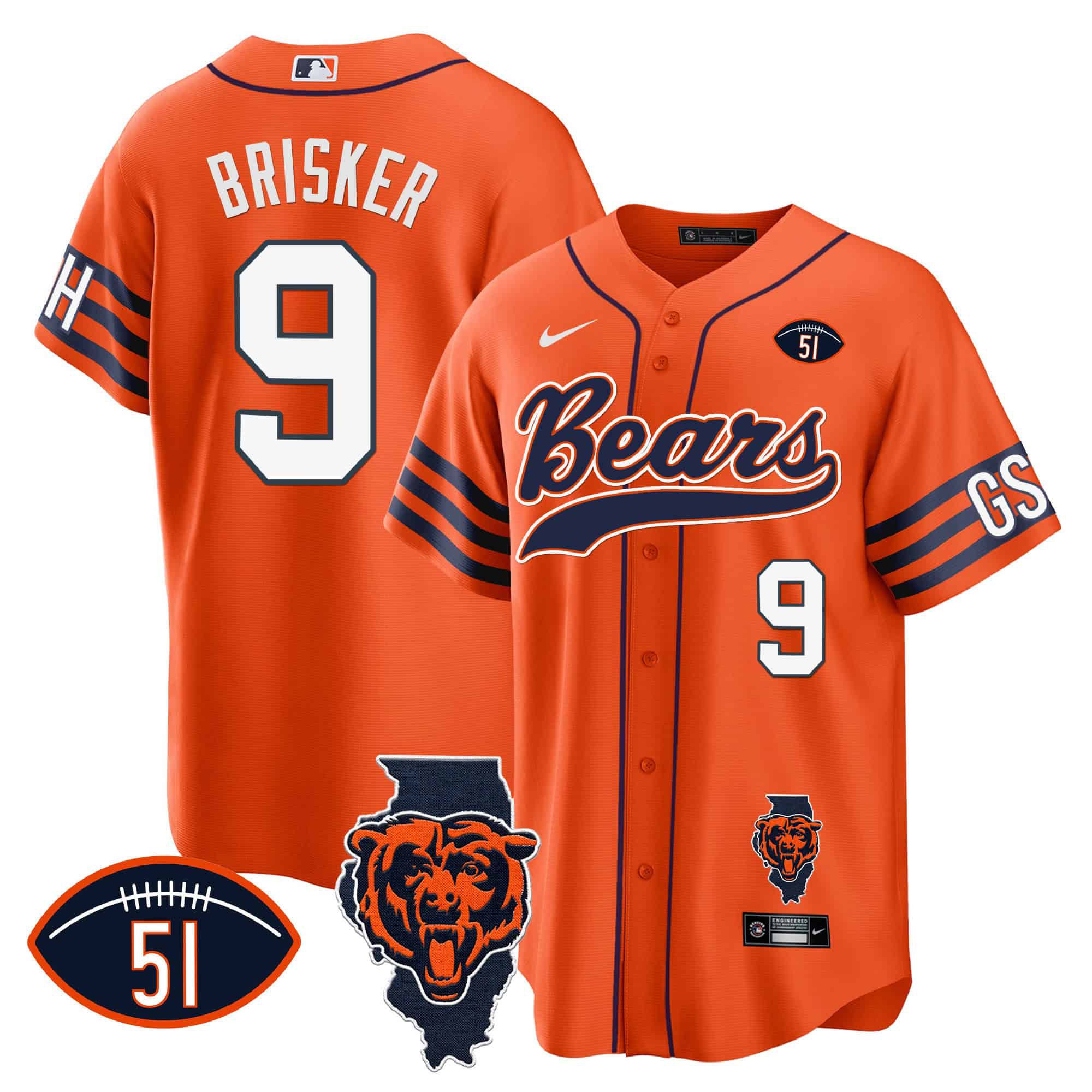 Men Chicago Bears #9 Brisker Orange 2024 Nike Patch Baseball NFL Jersey->indianapolis colts->NFL Jersey